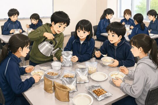 防災食調理試食　室内